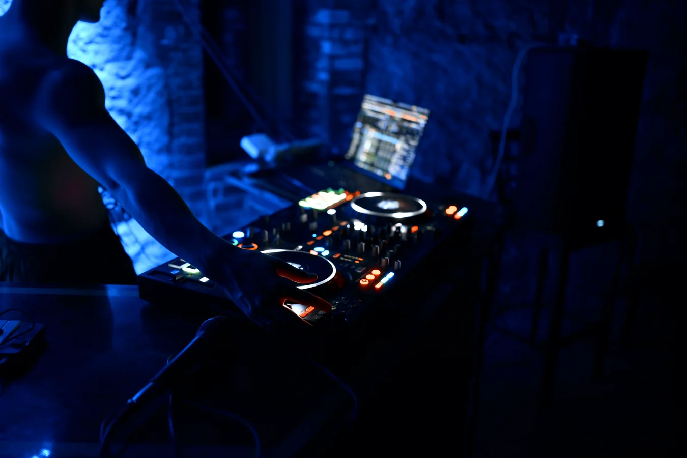 Close-up of the controller under blue light mid-set